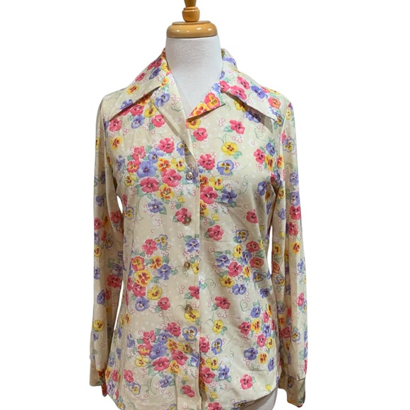 Sears Tops - Vntg 70’s Sears dagger collar Multicolor Floral Button Down long sleeved Shirt M